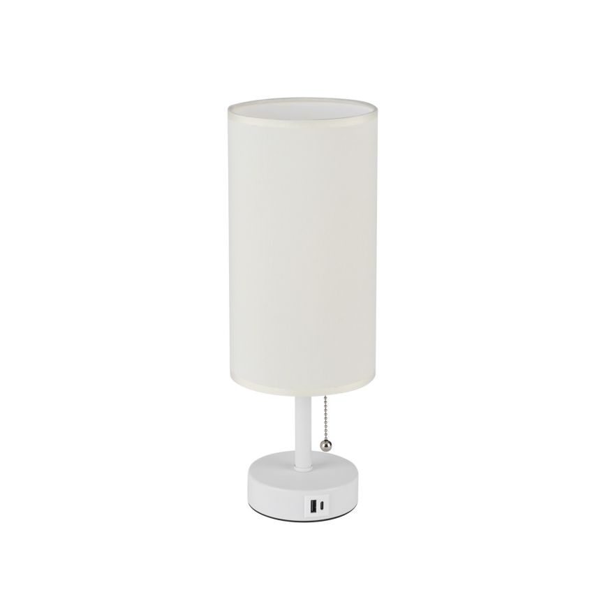 Brilagi - Bordslampa med USB-port TABLON 1xE27/25W/230V vit/krämfärgad