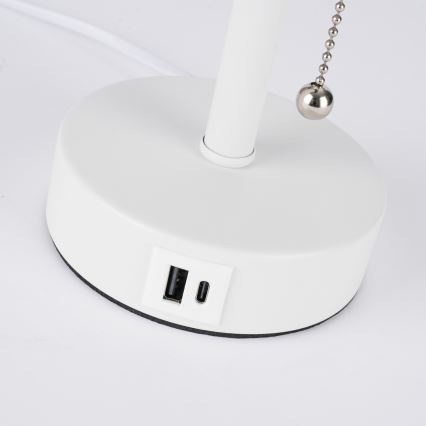 Brilagi - Bordslampa med USB-port TABLON 1xE27/25W/230V vit/krämfärgad