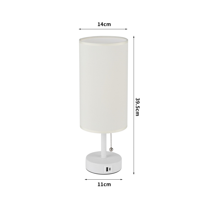 Brilagi - Bordslampa med USB-port TABLON 1xE27/25W/230V vit/krämfärgad