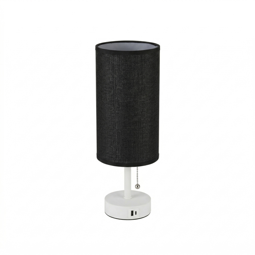 Brilagi - Bordslampa med USB-port TABLON 1xE27/25W/230V vit/svart
