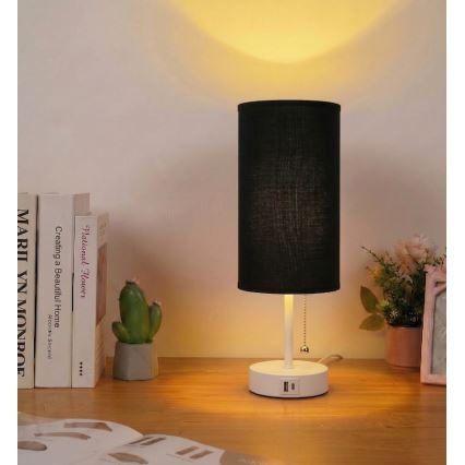 Brilagi - Bordslampa med USB-port TABLON 1xE27/25W/230V vit/svart