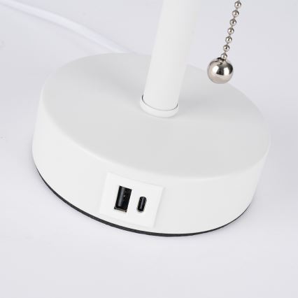 Brilagi - Bordslampa med USB-port TABLON 1xE27/25W/230V vit/svart