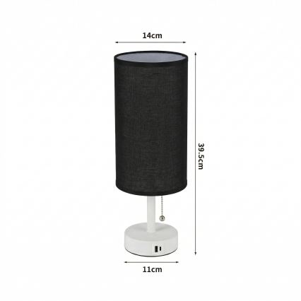 Brilagi - Bordslampa med USB-port TABLON 1xE27/25W/230V vit/svart