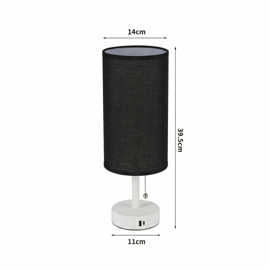 Brilagi - Bordslampa med USB-port TABLON 1xE27/25W/230V vit/svart