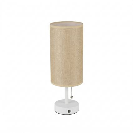 Brilagi - Bordslampa TABLON med USB-port 1xE27/25W/230V vit/beige