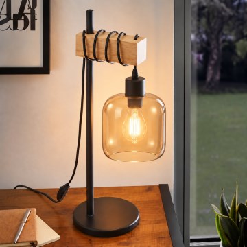 BRILAGI - Bordslampa WOOD GLASS 1xE27/40W/230V brun/svart/rökbrun