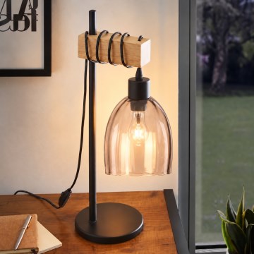 BRILAGI - Bordslampa WOOD GLASS 1xE27/40W/230V brun/svart/rökfärgad beige
