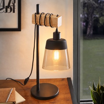 BRILAGI - Bordslampa WOOD GLASS 1xE27/40W/230V brun/svart/rökig beige