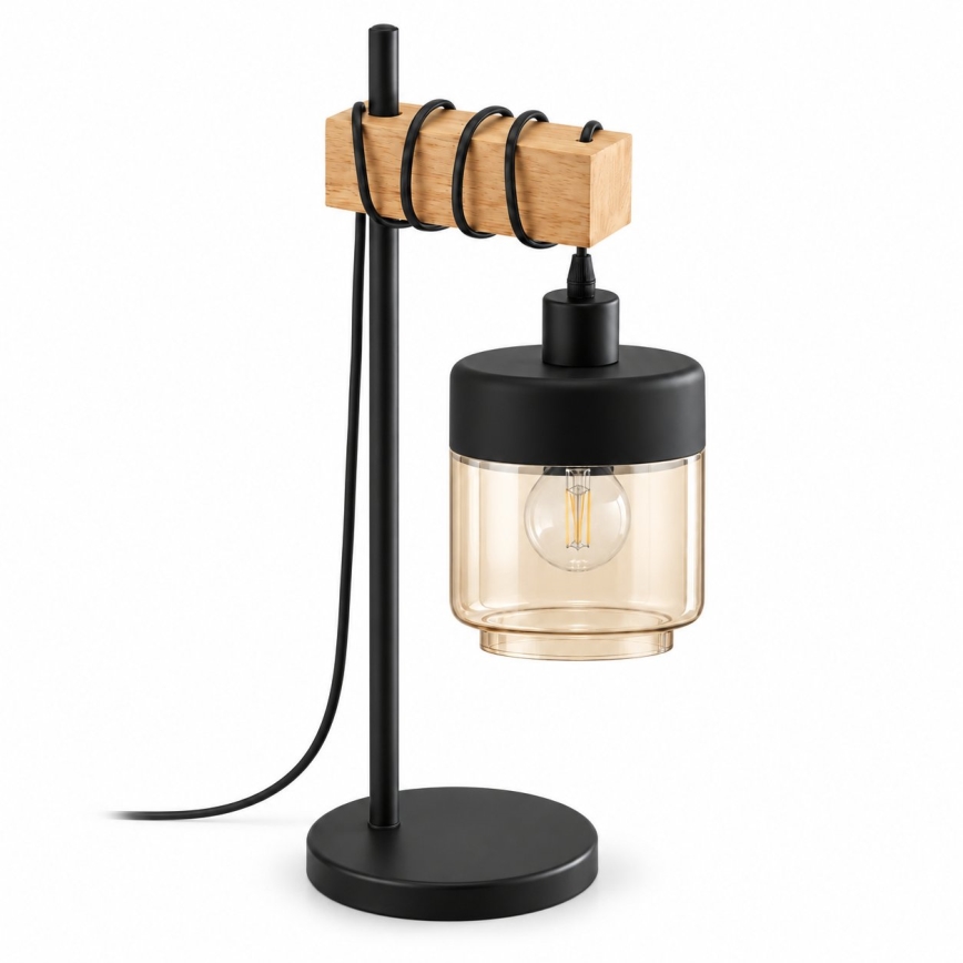 BRILAGI - Bordslampa WOOD GLASS 1xE27/40W/230V brun/svart/rökig beige