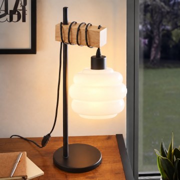 BRILAGI - Bordslampa WOOD GLASS 1xE27/40W/230V brun/svart/vit