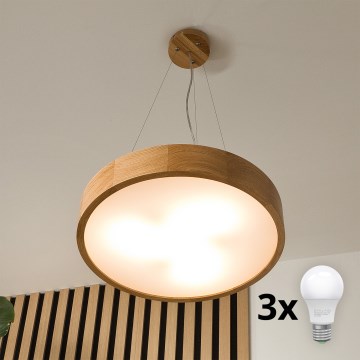 Brilagi - CARVALHO LED-pendel på vajer, 3xE27/60W/230V, ek, Ø 47,5 cm