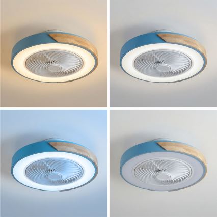 Brilagi - dimmerbar LED-taklampa med fläkt LED/38W/230V 3000-6500K Ø 50 cm blå/ek + fjärrkontroll