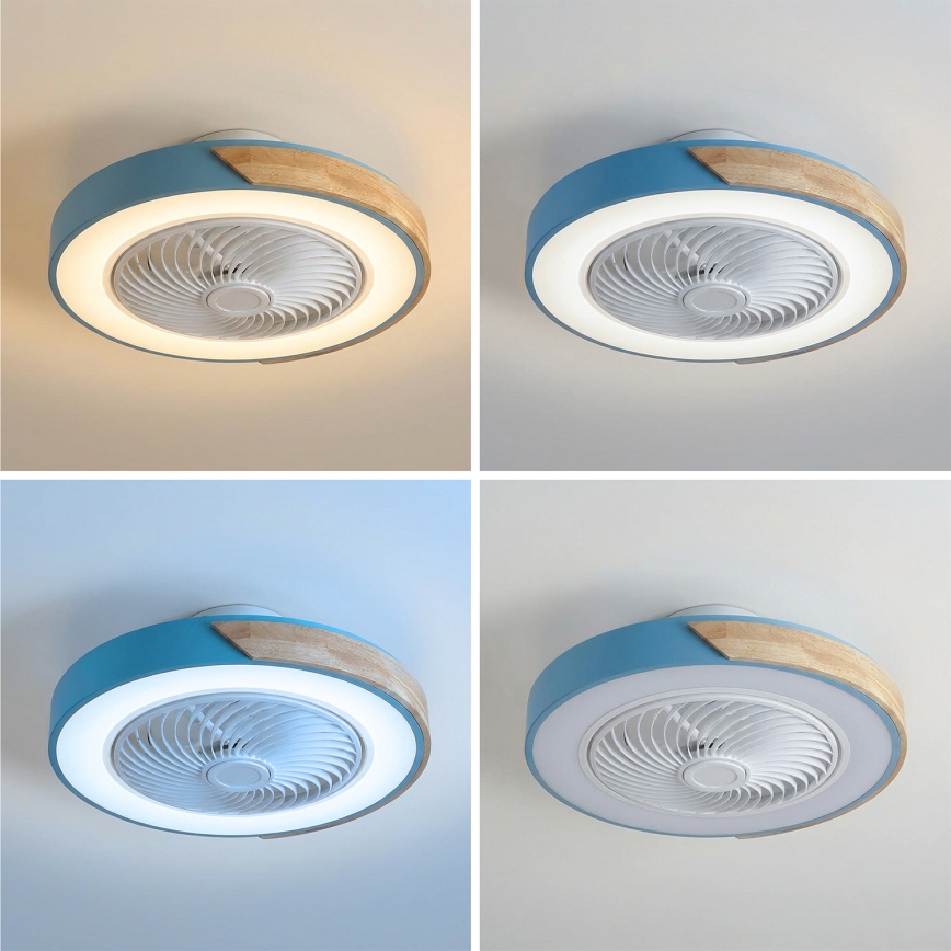 Brilagi - dimmerbar LED-taklampa med fläkt LED/38W/230V 3000-6500K Ø 50 cm blå/ek + fjärrkontroll