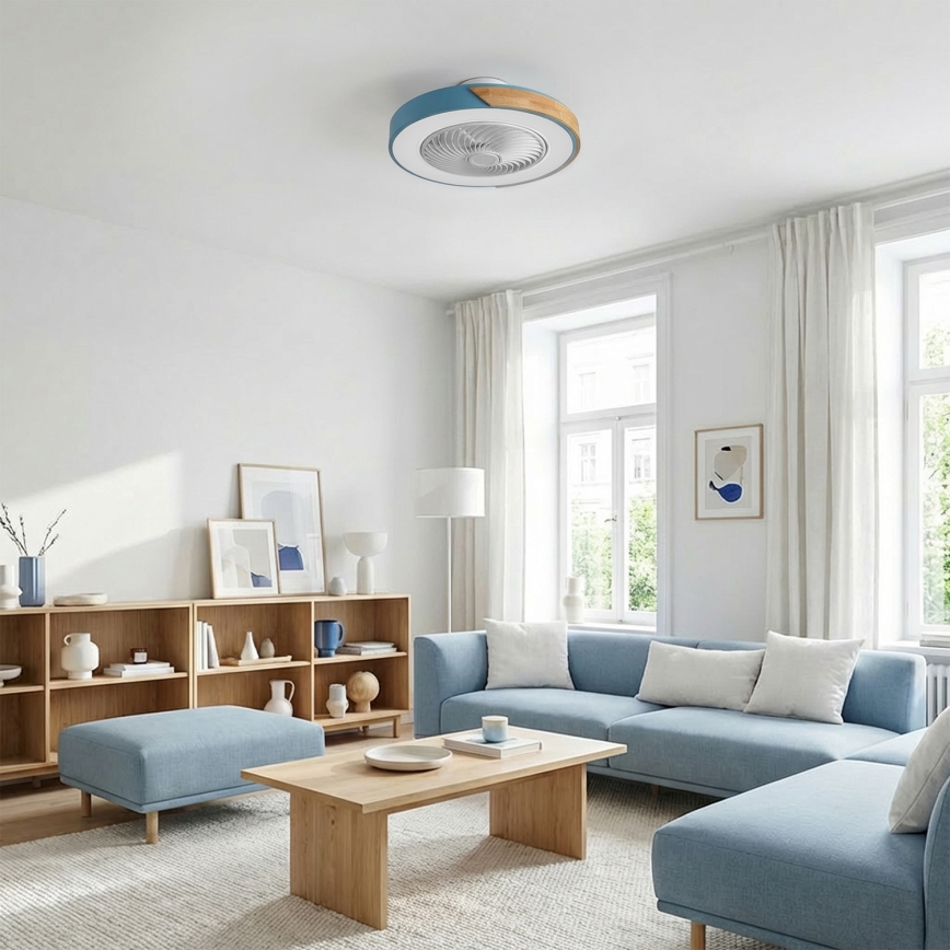 Brilagi - dimmerbar LED-taklampa med fläkt LED/38W/230V 3000-6500K Ø 50 cm blå/ek + fjärrkontroll