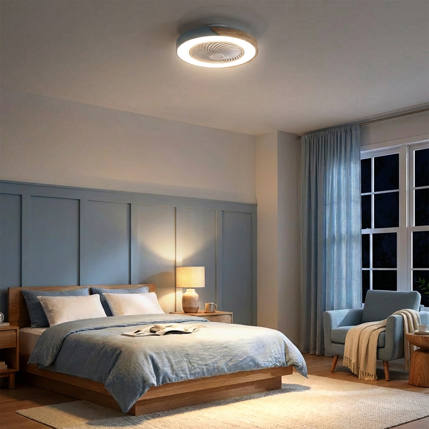 Brilagi - dimmerbar LED-taklampa med fläkt LED/38W/230V 3000-6500K Ø 50 cm blå/ek + fjärrkontroll