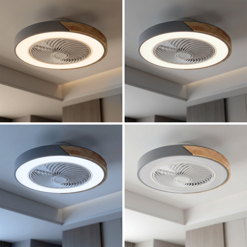 Brilagi - LED dimbar taklampa med fläkt LED/38W/230V 3000-6500K 3000-6500K Ø 50 cm grå/ek + fjärrkontroll