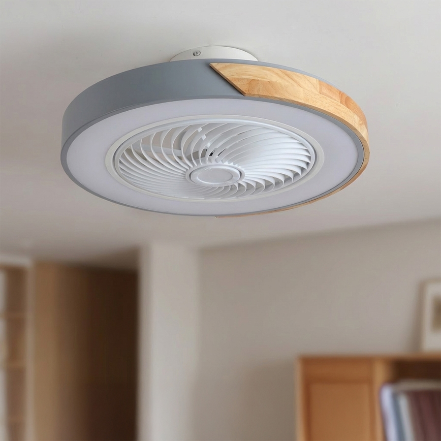 Brilagi - LED dimbar taklampa med fläkt LED/38W/230V 3000-6500K 3000-6500K Ø 50 cm grå/ek + fjärrkontroll