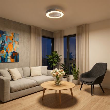 Brilagi - LED dimbar taklampa med fläkt LED/38W/230V 3000-6500K 3000-6500K Ø 50 cm grå/ek + fjärrkontroll