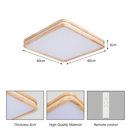 BRILAGI - Dimmbar LED-takarmatur MOLINA SQUARE LED/80W/230V 3000-6000K ek 60x60 cm + fjärrkontroll