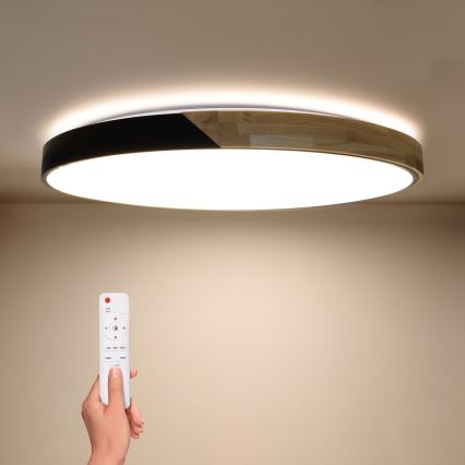 Brilagi - Dimbar LED-taklampa PILANA 72 W, 230 V, 3000–6500 K, ek/svart, Ø 80 cm + fjärrkontroll