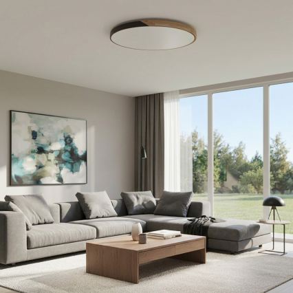 Brilagi - Dimbar LED-taklampa PILANA 72 W, 230 V, 3000–6500 K, ek/svart, Ø 80 cm + fjärrkontroll