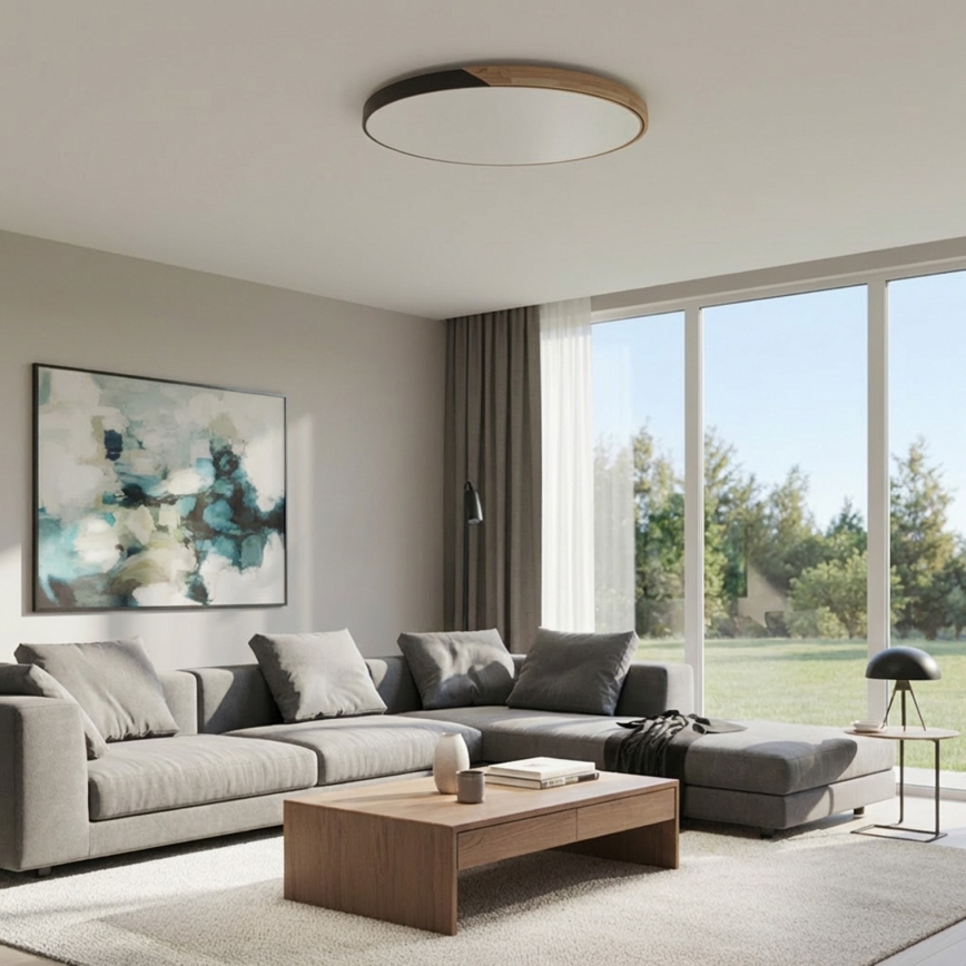 Brilagi - Dimbar LED-taklampa PILANA 72 W, 230 V, 3000–6500 K, ek/svart, Ø 80 cm + fjärrkontroll