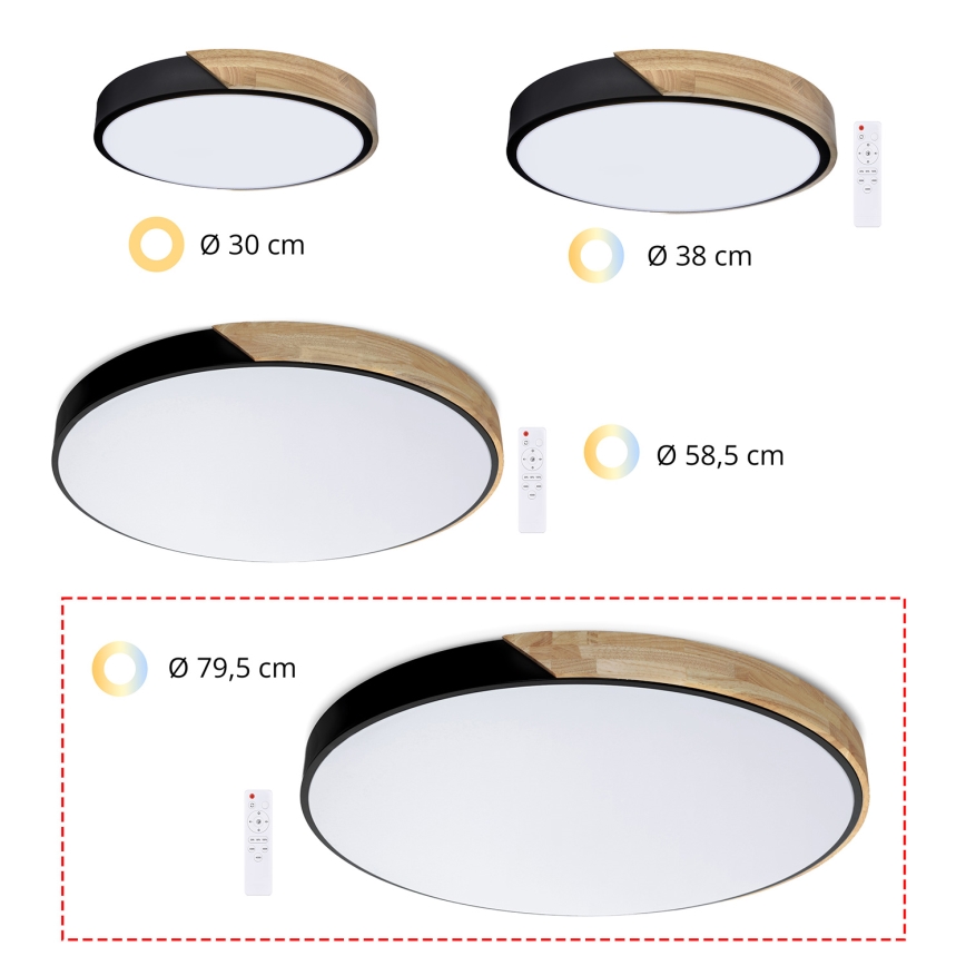Brilagi - Dimbar LED-taklampa PILANA 72 W, 230 V, 3000–6500 K, ek/svart, Ø 80 cm + fjärrkontroll
