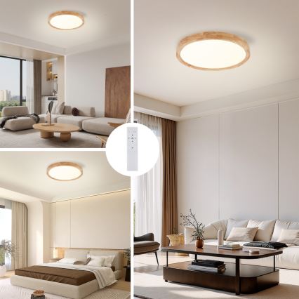 Brilagi - Dimbart LED-takarmatur WOODROUND LED/30W/230V 3000-6000K Ø 40 cm trä CRI 90 + fjärrkontroll
