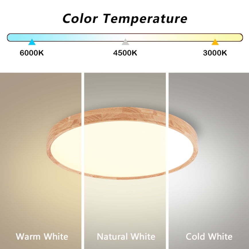Brilagi - Dimbart LED-takarmatur WOODROUND LED/30W/230V 3000-6000K Ø 40 cm trä CRI 90 + fjärrkontroll