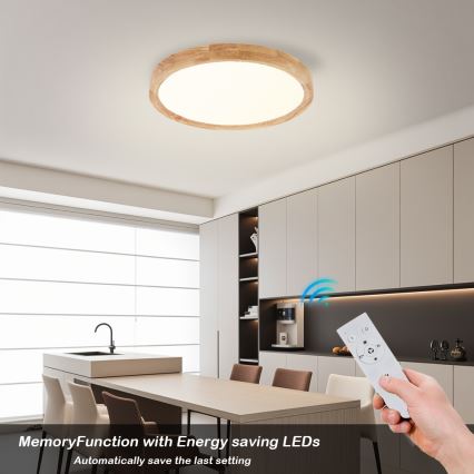 Brilagi - Dimbart LED-takarmatur WOODROUND LED/30W/230V 3000-6000K Ø 40 cm trä CRI 90 + fjärrkontroll