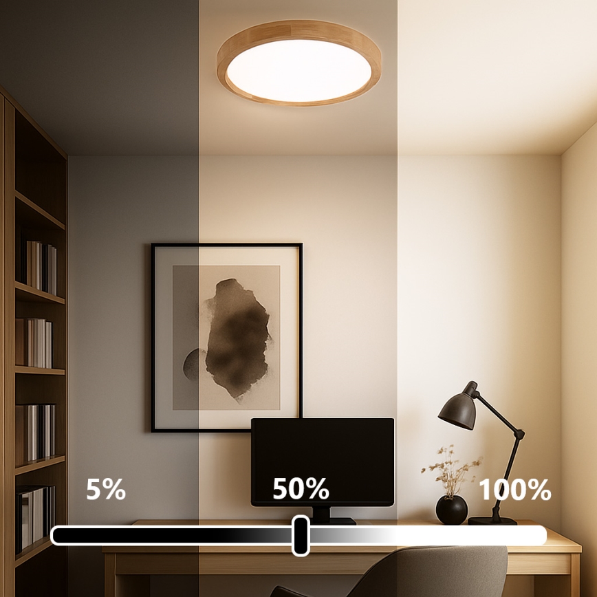 Brilagi - Dimbart LED-takarmatur WOODROUND LED/30W/230V 3000-6000K Ø 40 cm trä CRI 90 + fjärrkontroll