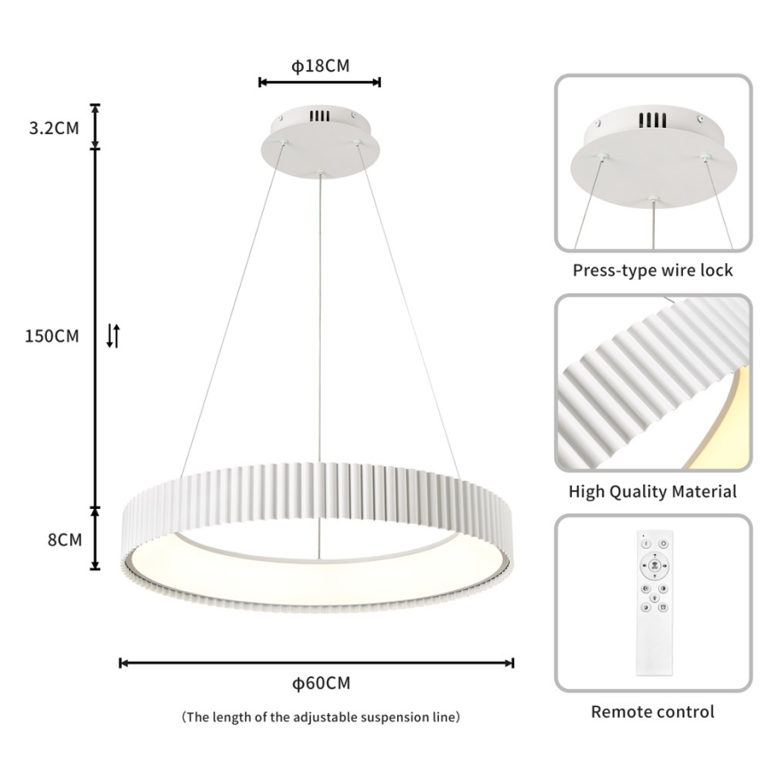 BRILAGI - Dimbar LED-pendel på vajer FALCON MODERN LED/54W/230V 3000-6000K Ø 60 cm vit + fjärrkontroll