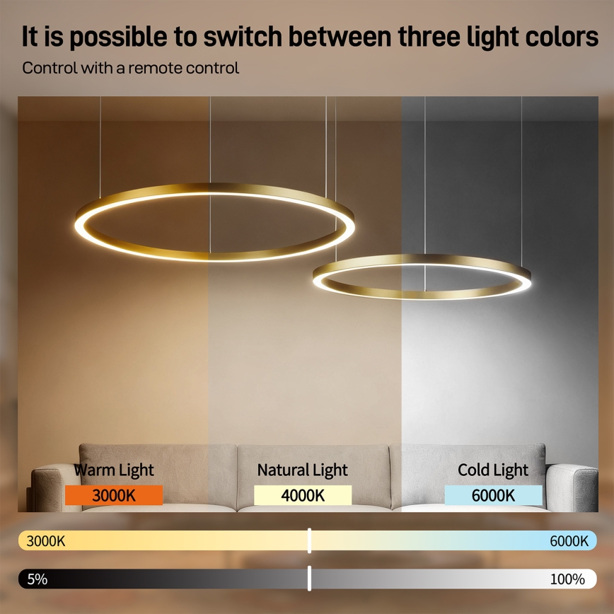 Brilagi - Dimmbar LED-pendellampa med vajer PORTOFINO LED/98W/230V 3000-6000K guld + fjärrkontroll