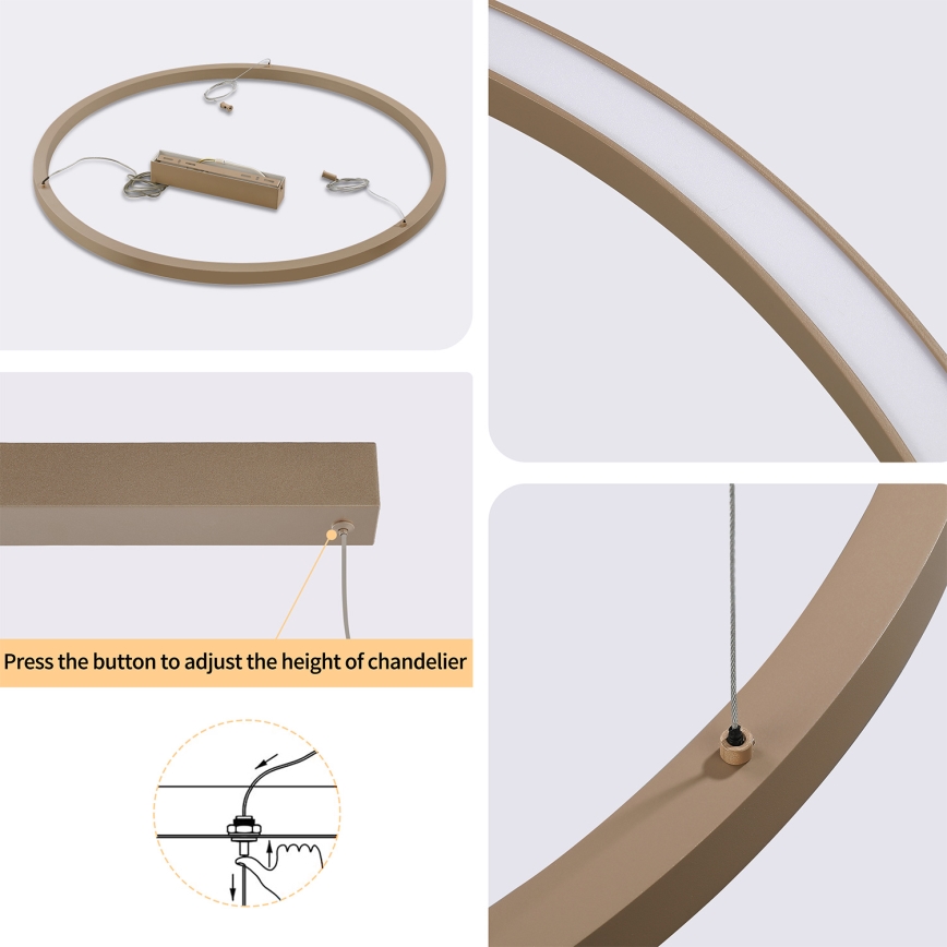 Brilagi - PORTOFINO LED-dimmbar pendellampa med kabel, 60 W, 230 V, 3000–6000 K, Ø 80 cm, beige + fjärrkontroll