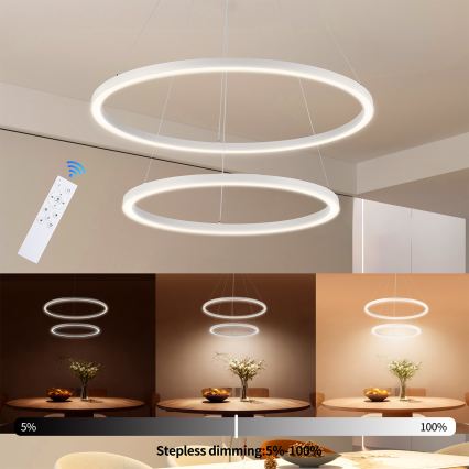 Brilagi - Dimbar LED-pendellampa på vajer PORTOFINO LED/98 W/230 V 3000–6000 K Ø 80 cm vit + fjärrkontroll