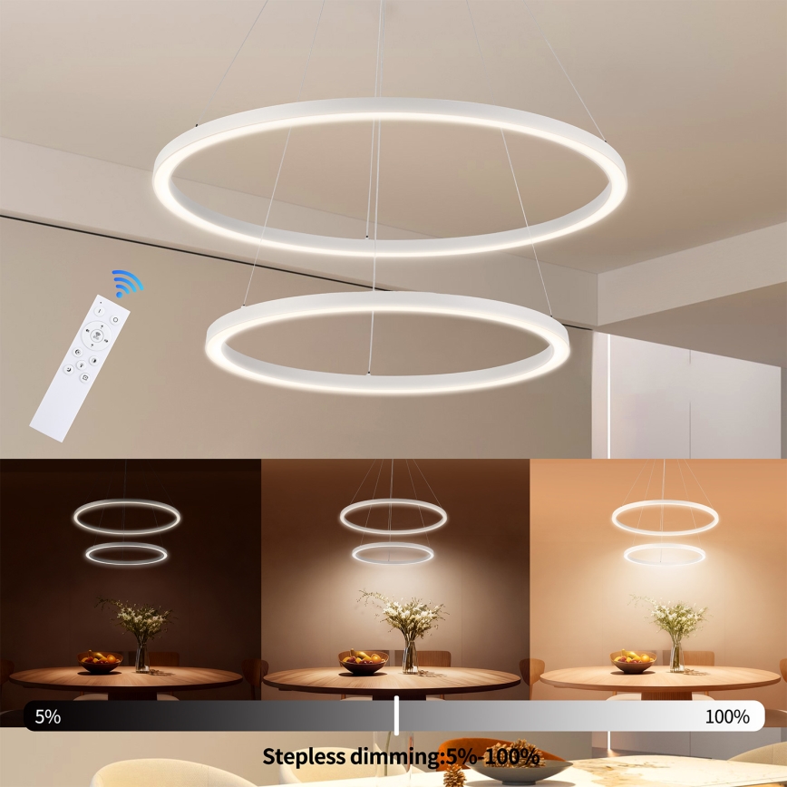 Brilagi - Dimbar LED-pendellampa på vajer PORTOFINO LED/98 W/230 V 3000–6000 K Ø 80 cm vit + fjärrkontroll