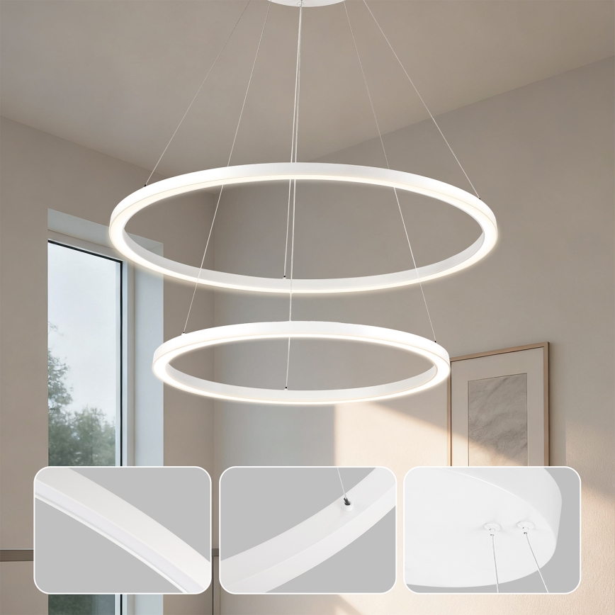 Brilagi - Dimbar LED-pendellampa på vajer PORTOFINO LED/98 W/230 V 3000–6000 K Ø 80 cm vit + fjärrkontroll