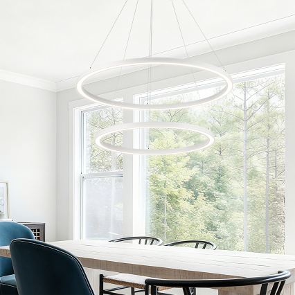 Brilagi - Dimbar LED-pendellampa på vajer PORTOFINO LED/98 W/230 V 3000–6000 K Ø 80 cm vit + fjärrkontroll