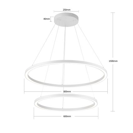 Brilagi - Dimbar LED-pendellampa på vajer PORTOFINO LED/98 W/230 V 3000–6000 K Ø 80 cm vit + fjärrkontroll