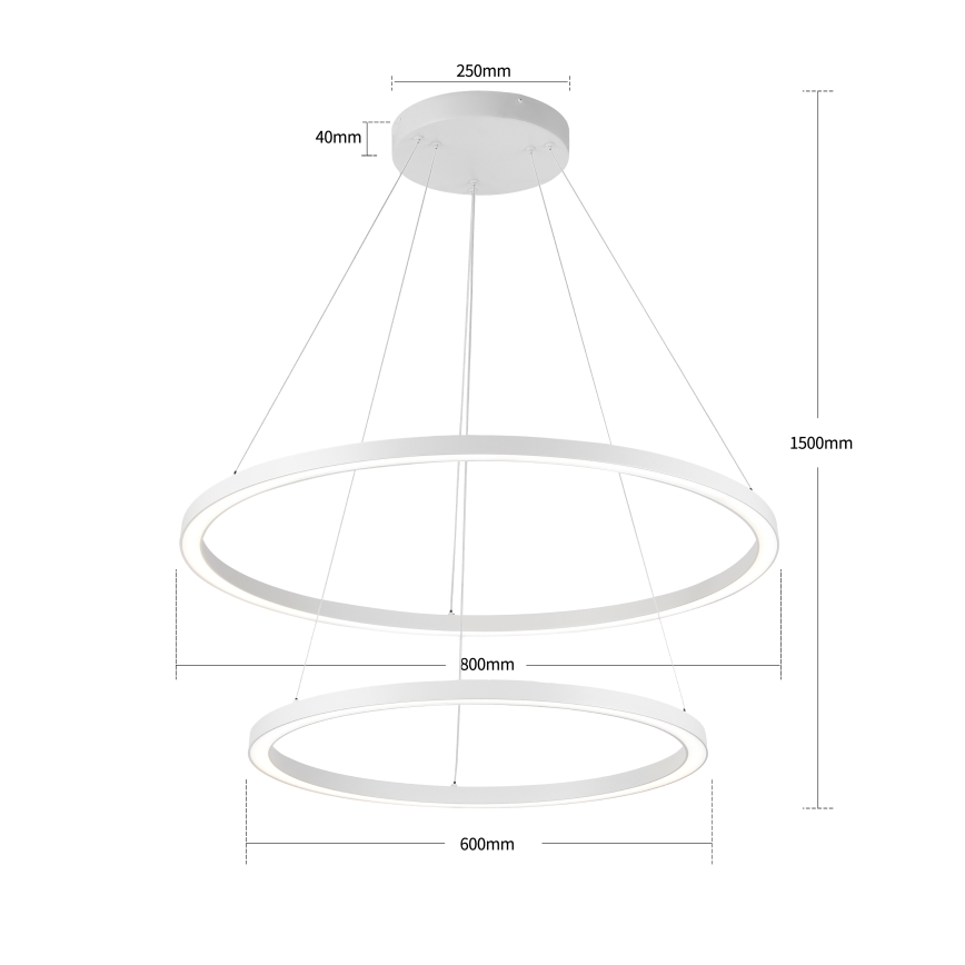 Brilagi - Dimbar LED-pendellampa på vajer PORTOFINO LED/98 W/230 V 3000–6000 K Ø 80 cm vit + fjärrkontroll
