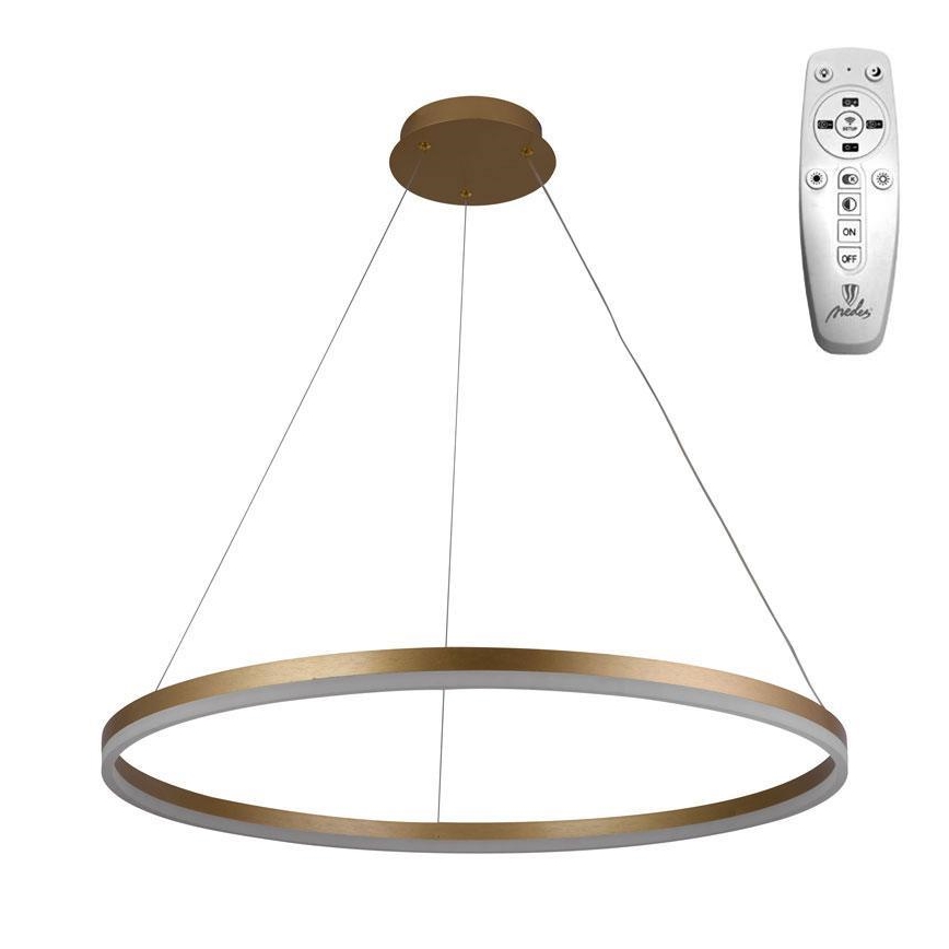 Brilagi - Dimmbar LED-takpendel CIRCLE, 55 W, 230 V, 3000–6500 K, Ø 80 cm, guldfinish – inkl. fjärrkontroll
