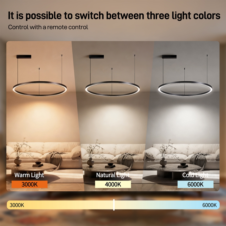 Brilagi - Dimbar LED-pendellampa på kabel PORTOFINO LED/60W/230V 3000–6000K Ø 80 cm svart + fjärrkontroll