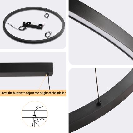 Brilagi - Dimbar LED-pendellampa på kabel PORTOFINO LED/60W/230V 3000–6000K Ø 80 cm svart + fjärrkontroll