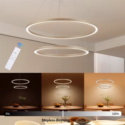 BRILAGI - LED-dimbar pendellampa på kabel PORTOFINO LED/98W/230V 3000-6000K Ø 80 cm beige + fjärrkontroll