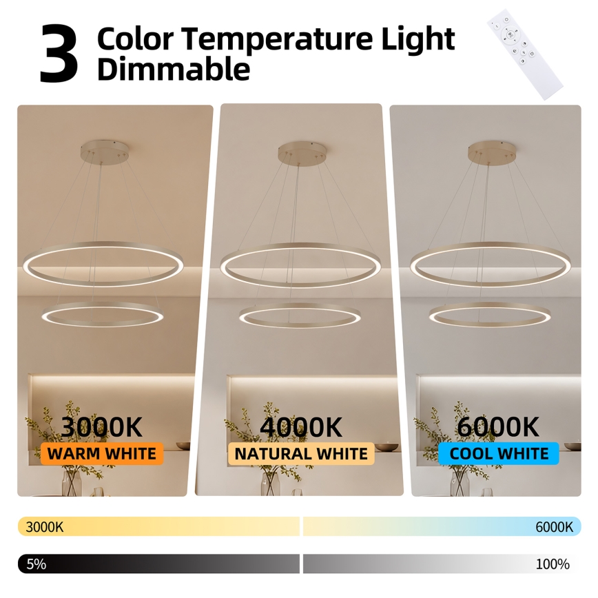 BRILAGI - LED-dimbar pendellampa på kabel PORTOFINO LED/98W/230V 3000-6000K Ø 80 cm beige + fjärrkontroll