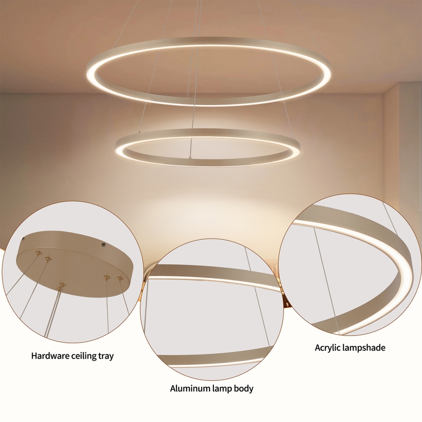 BRILAGI - LED-dimbar pendellampa på kabel PORTOFINO LED/98W/230V 3000-6000K Ø 80 cm beige + fjärrkontroll