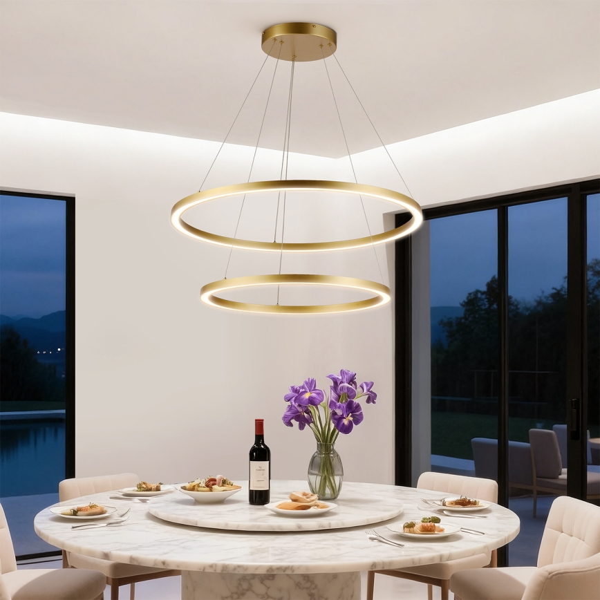 Brilagi - dimbar LED-pendellampa på kabel PORTOFINO LED/98W/230V 3000-6000K Ø 80 cm guldfärgad + fjärrkontroll