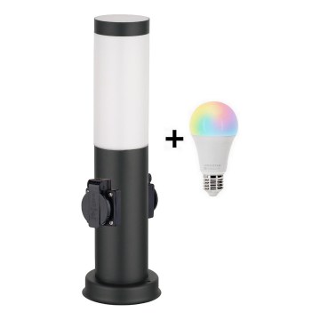 Brilagi - dimbar LED RGBW-utomhuslampa med 2 uttag 1xE27/9W/230V 2700-6500K IP44 40 cm svart