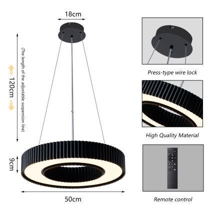 Brilagi - Dimbar LED-pendellampa på vajer LUMIX LED/48W/230V 3000-6000K svart Ø 50 cm + fjärrkontroll