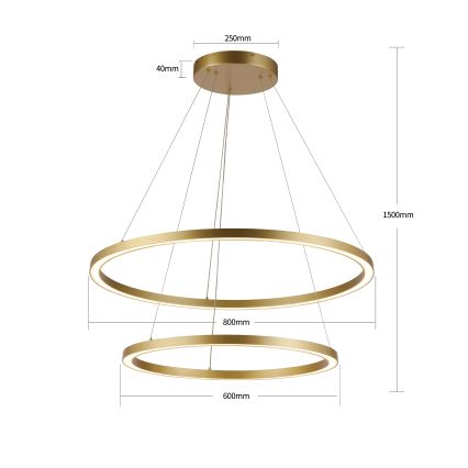Brilagi - PORTOFINO dimbar LED-hänglampa på vajer LED/98W/230V 3000–6000 K Ø 80 cm guld + fjärrkontroll